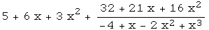 5 + 6 x + 3 x^2 + (32 + 21 x + 16 x^2)/(-4 + x - 2 x^2 + x^3)